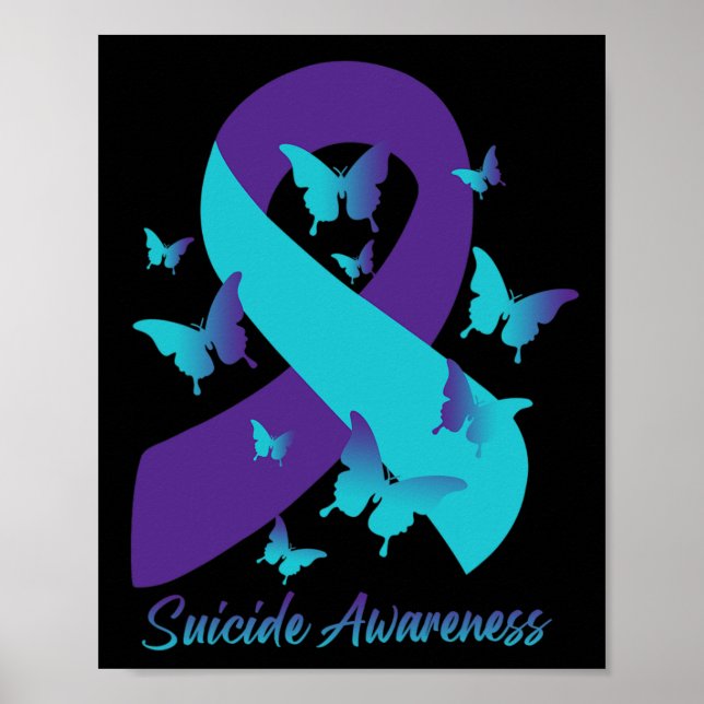 Teal Lila Ribbon Butterflies Suiciences Prevention Poster (Framsidan)