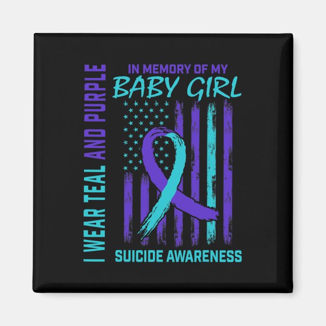 Teal Lila Ribbon Byby Girl Suicide Awareness Magnet (Framsidan)