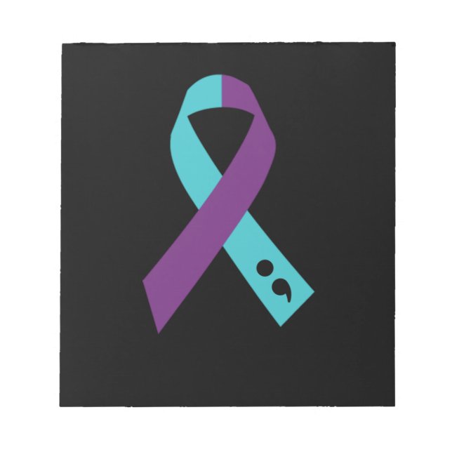 Teal Lila Ribbon Semicolon Suicide Prevention Anteckningsblock (Framsida)