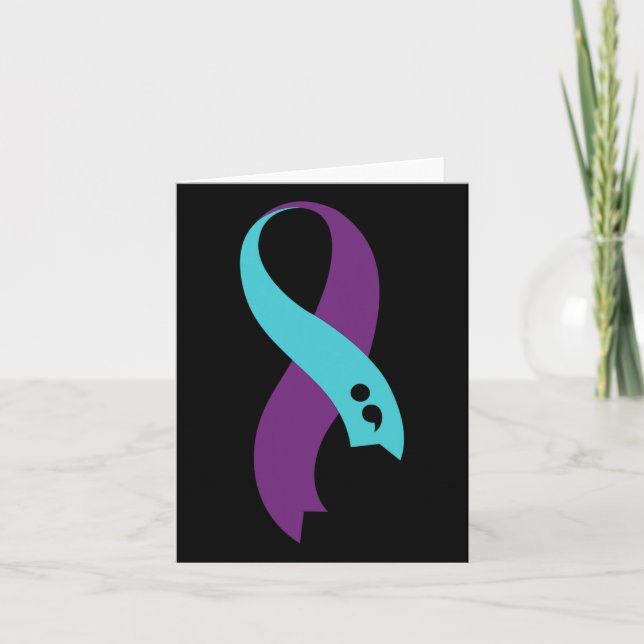 Teal Lila Ribbon Semicolon Suicide Prevention Aw Kort (Framsida)