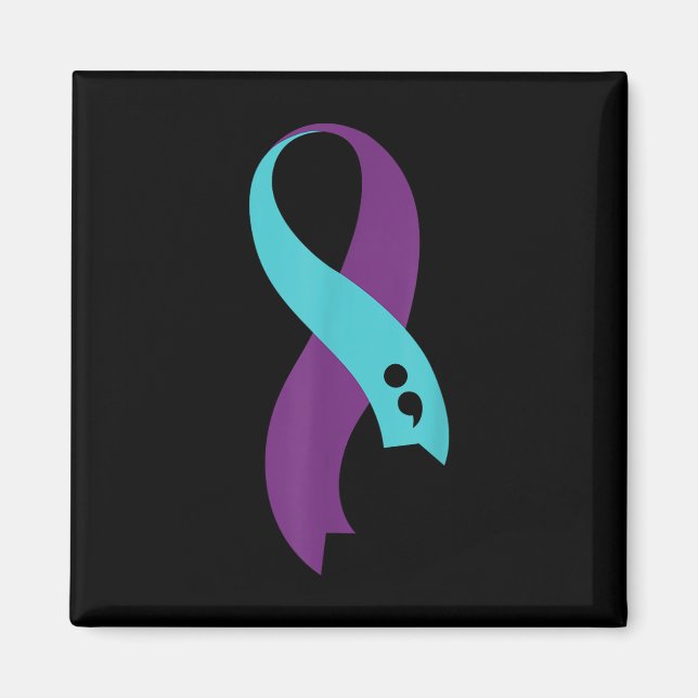 Teal Lila Ribbon Semicolon Suicide Prevention Aw Magnet (Framsidan)