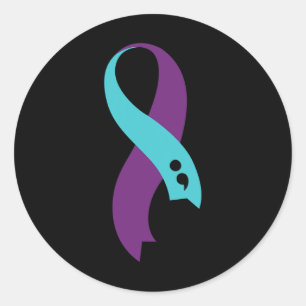 Teal Lila Ribbon Semicolon Suicide Prevention Aw Runt Klistermärke