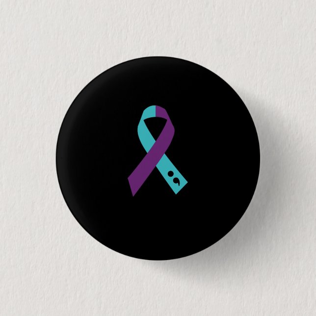 Teal Lila Ribbon Semicolon Suicide Prevention Knapp (Framsida)