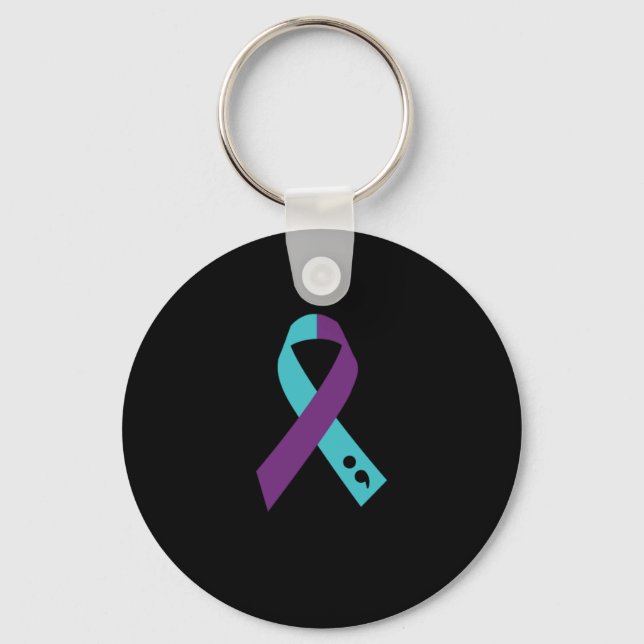 Teal Lila Ribbon Semicolon Suicide Prevention Nyckelring (Framsida)