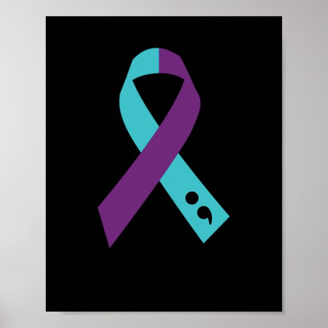 Teal Lila Ribbon Semicolon Suicide Prevention Poster (Framsidan)
