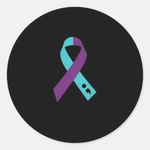 Teal Lila Ribbon Semicolon Suicide Prevention Runt Klistermärke