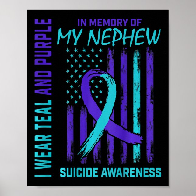 Teal Lila Ribbon Suicide Awareness Flagga Nephew B Poster (Framsidan)