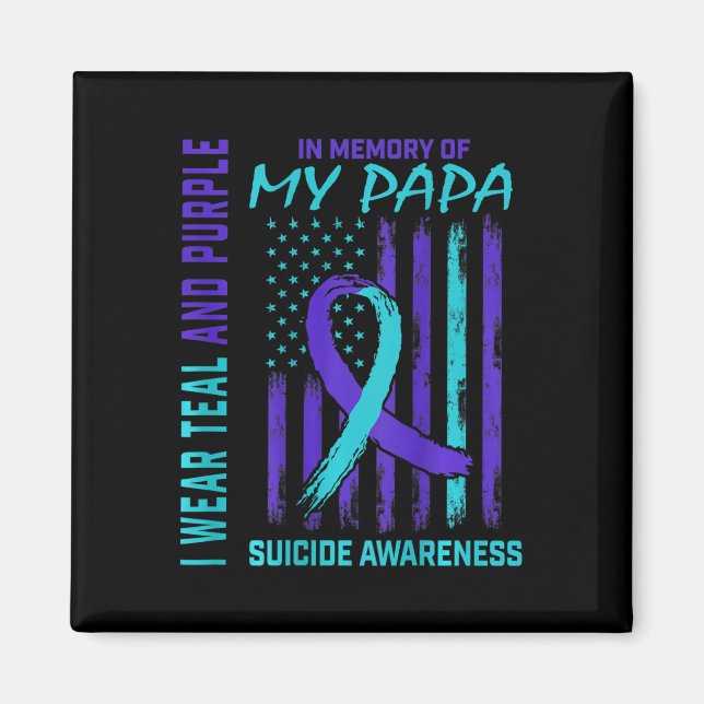Teal Lila Ribbon Suicide Awareness Flagga Pappa Ba Magnet (Framsidan)