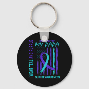 Teal Lila Ribbon Suicide Awareness Flagga Pappa By Nyckelring