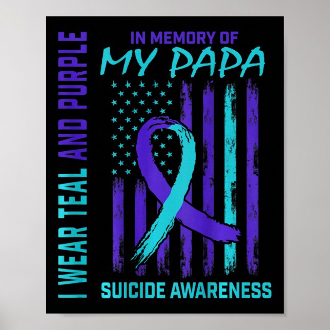 Teal Lila Ribbon Suicide Awareness Flagga Pappa By Poster (Framsidan)