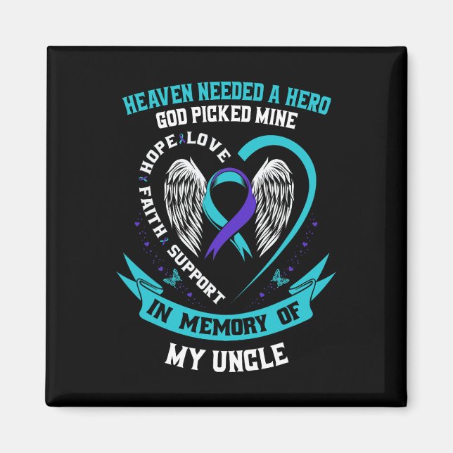 Teal Lila Ribbon Suicide Awareness Shirt farbror M Magnet (Framsidan)