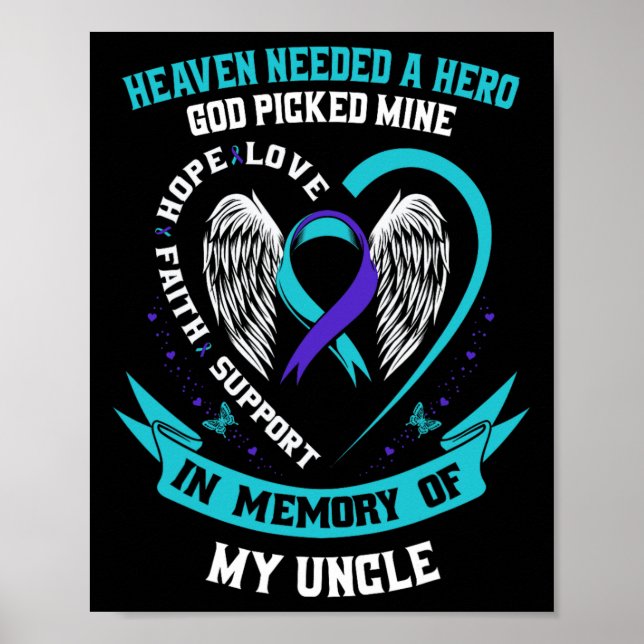 Teal Lila Ribbon Suicide Awareness Shirt farbror M Poster (Framsidan)