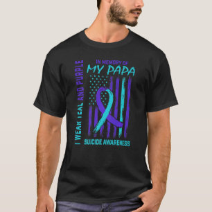 Teal Lila Ribbon till minne av Pappa Självmord Med T Shirt