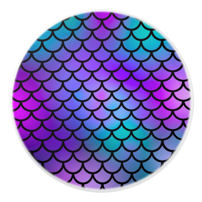 Teal Lila Rosa Blue Sjöjungfru Scales Fantasy Fish Knopp (Framsidan)
