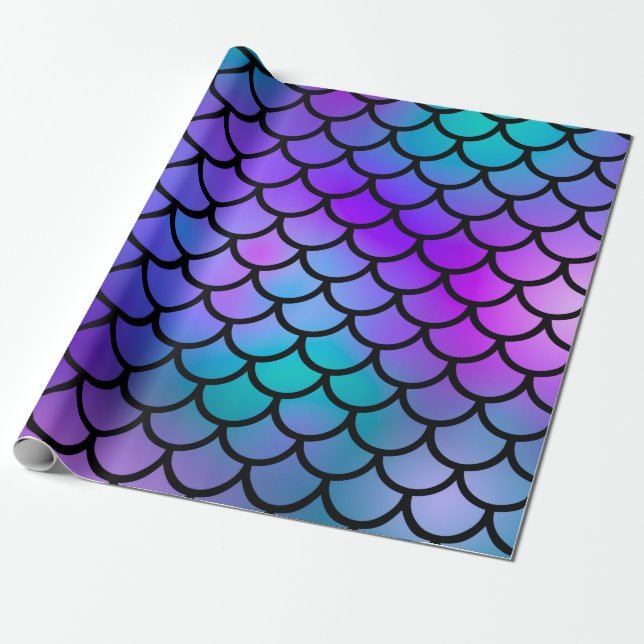 Teal Lila Rosa Blue Sjöjungfru Scales Fantasy Fish Presentpapper (Utrullad)