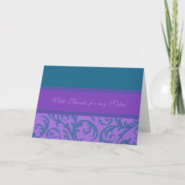 Teal Lila Sister Tack Matron of Honor Card (Framsida)