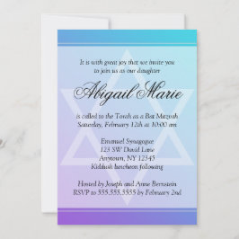 Teal Lila Star of David Bat mitzvah Inbjudningar