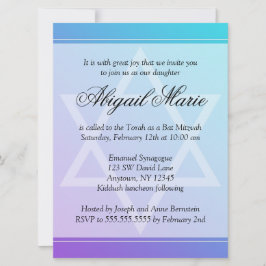 Teal Lila Star of David Bat mitzvah Inbjudningar