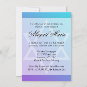 Teal Lila Star of David Bat mitzvah Inbjudningar