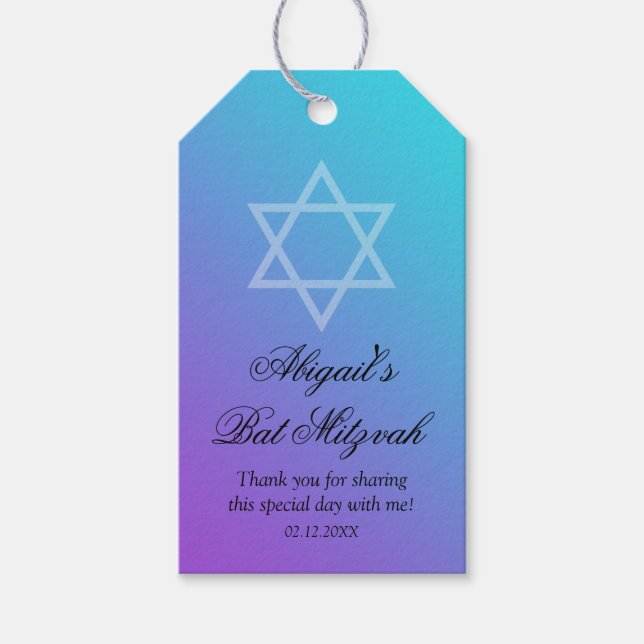 Teal Lila Star of David Bat mitzvah Presentetikett (Framsidan)