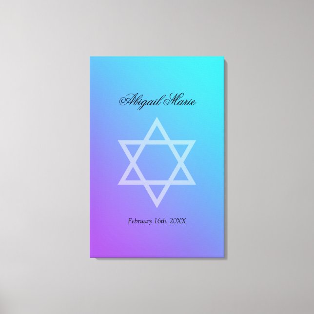 Teal Lila Star of David Bat mitzvah Sign In Canvastryck (Framsida)