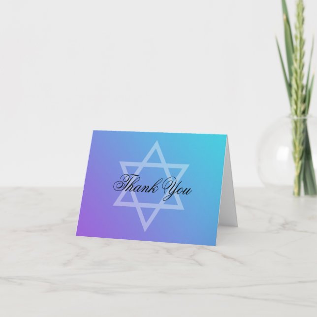 Teal Lila Star of David Bat mitzvah Tack Kort (Framsida)