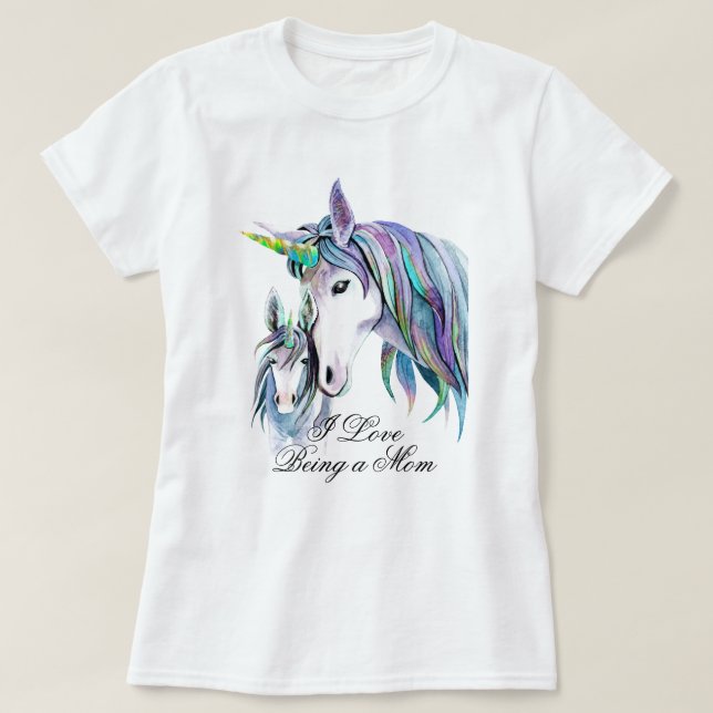 Teal Lila Unicorns Mor and Son T Shirt (Design framsida)