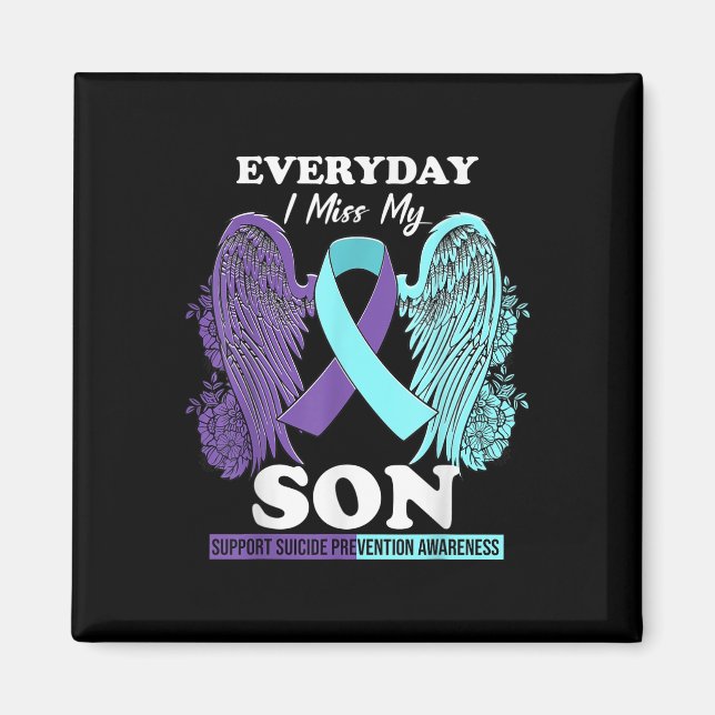 Teal Lila Vinge Miss Kärlek Son Suicide Prevention Magnet (Framsidan)