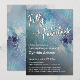 Teal Lila Watercolor Glitter 50 och Fabulous Inbjudningar