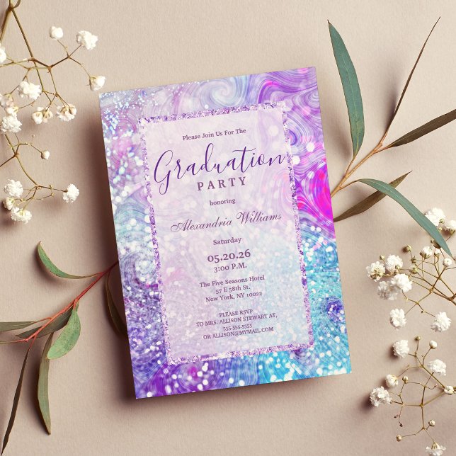 Teal lilac lavender marble glitter Studenten Inbjudningar (Teal lilac lavender marble glitter Graduation Invitation )