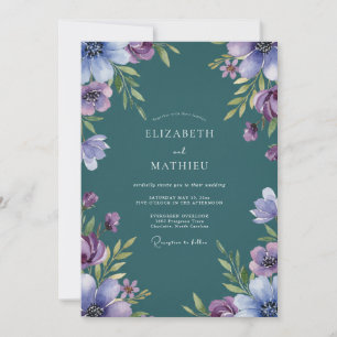 Teal Lilac Vildblomma Bröllop Inbjudningar