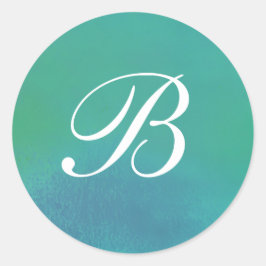 Teal Lime Blue Watercolor Monogram Sticker Runt Klistermärke
