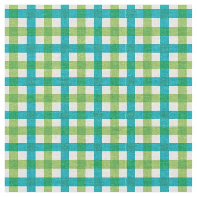 Teal & Lime Green Bright Gingham Plaid/ Tartan Tyg (Närbild)