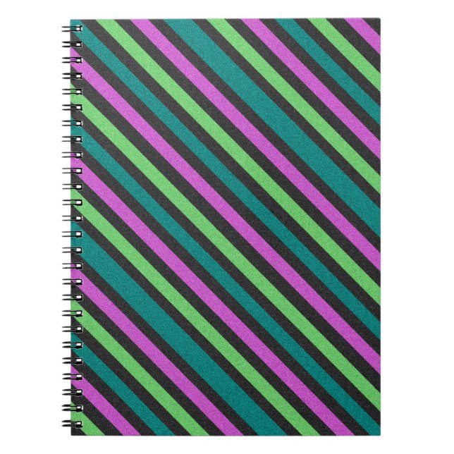 Teal, Lime Green, Shock rosa Stripe ST-aylor Anteckningsbok (Framsidan)
