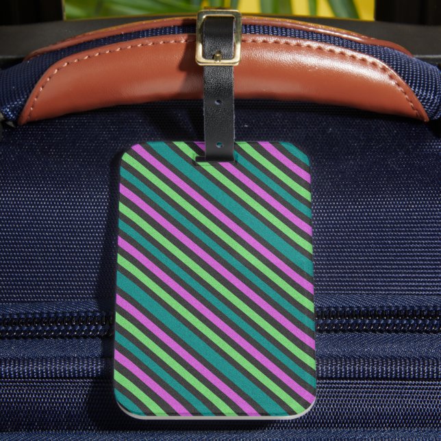 Teal, Lime Green, Shock rosa Stripe ST-aylor Bagagebricka (Framsida Insitu 2)