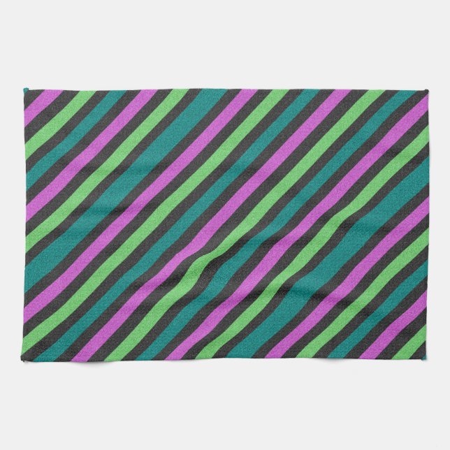 Teal, Lime Green, Shock rosa Stripe ST-aylor Kökshandduk (Horisontell)