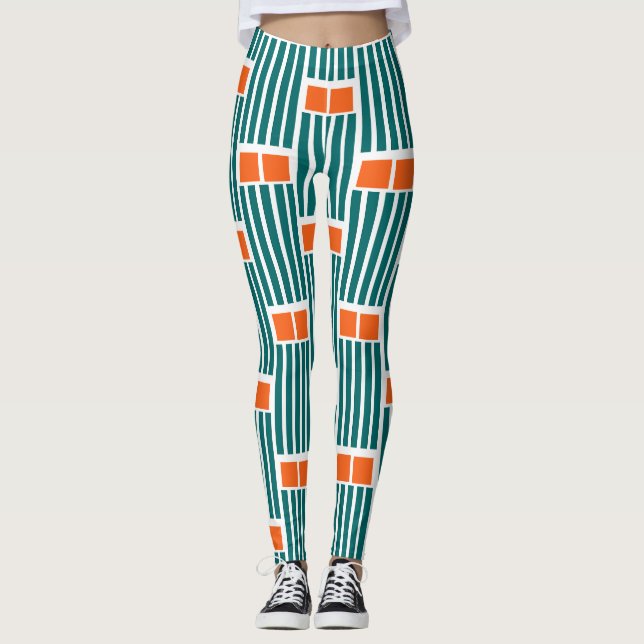 Teal Linjer och Boxes Leggings (Framsida)