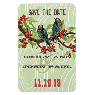 Teal Love birds RED Cherry Blommars Magnet