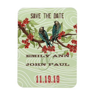 Teal Love birds RED Cherry Blommars Magnet
