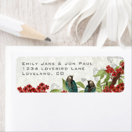 Teal Love birds Red Flowers Gren OSA Adress Returadress Etikett