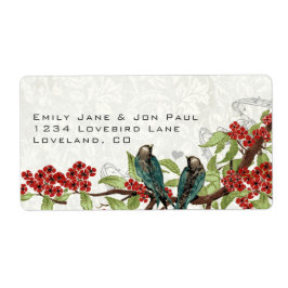 Teal Love birds Red Flowers Gren OSA Adress Returadress Etikett