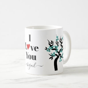 Teal Love birds sakura cherry träd och blommar Kaffemugg