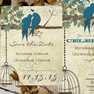 Teal Love birds Sitta i ett Träd Spara datum Inbjudningar