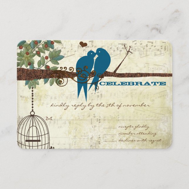 Teal Love birds Sitta i Träd Bröllop OSA (Framsida)