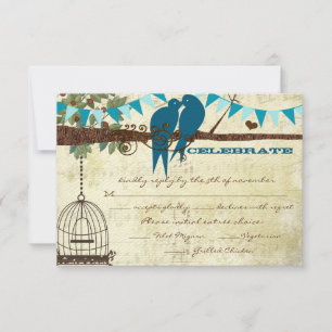 Teal Love birds Sitta i Träd Bröllop OSA Kort