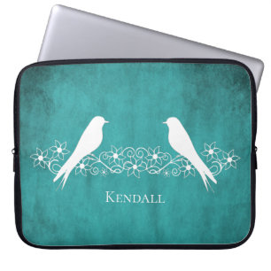 Teal Lovebird Blommigt Vine Laptop sleeve