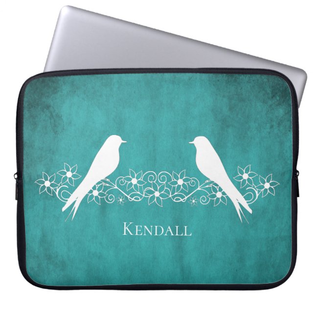 Teal Lovebird Blommigt Vine Laptop sleeve (Framsidan)