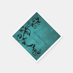 Teal Lovebird Bröllop Napkins Pappersservett