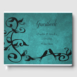 Teal Lovebird Bröllopsdag Guestbook Gästböcker