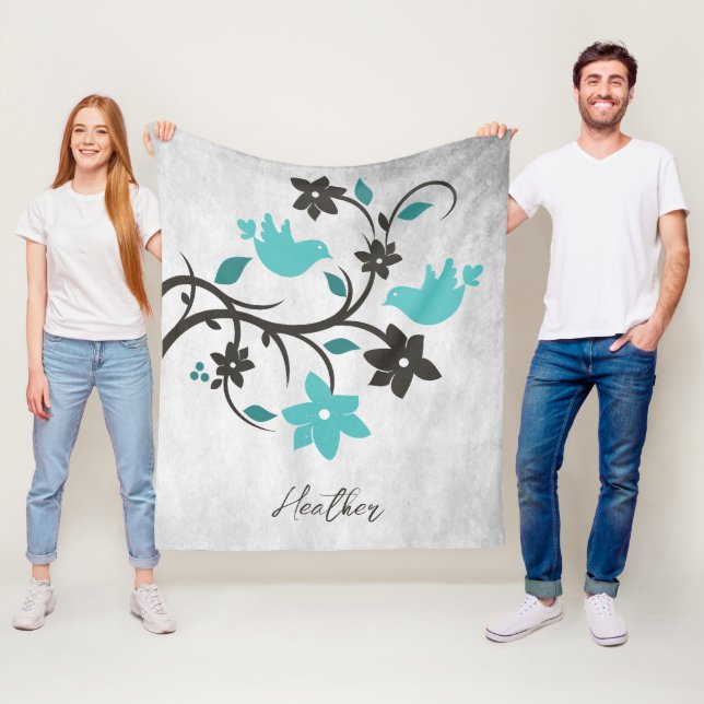 Teal Lovebird Fleece Blanket (På plats)